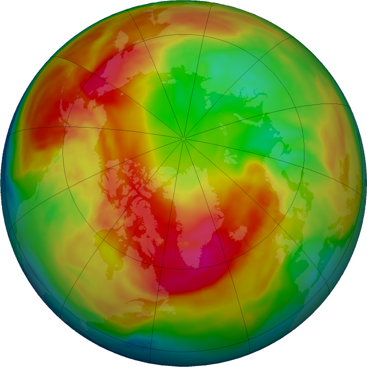 Arctic ozone map for 29 January 2024